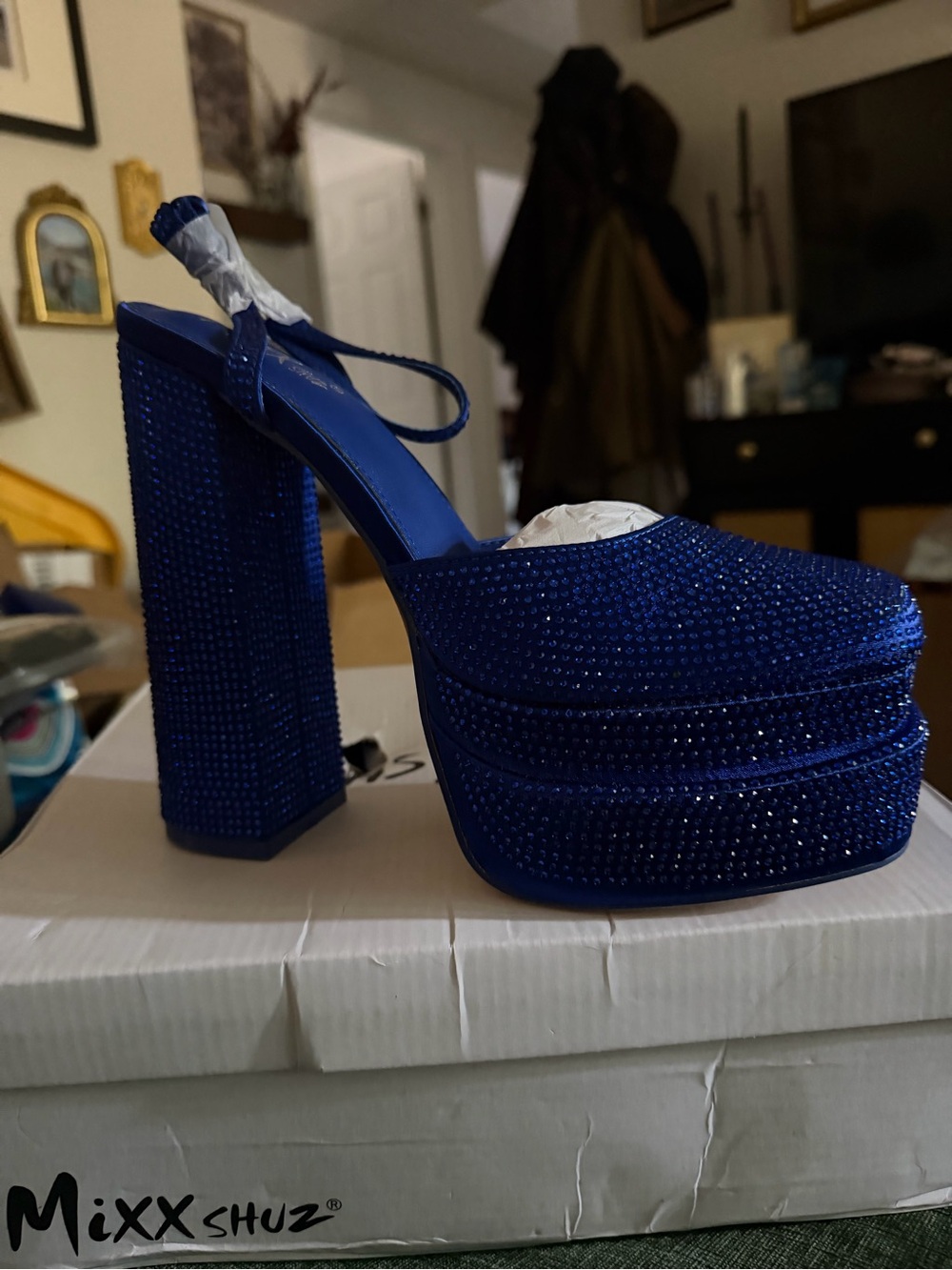 Platform High Heel Platforms in Electric Blue with Rhinestones NWT - Picture 5 of 6